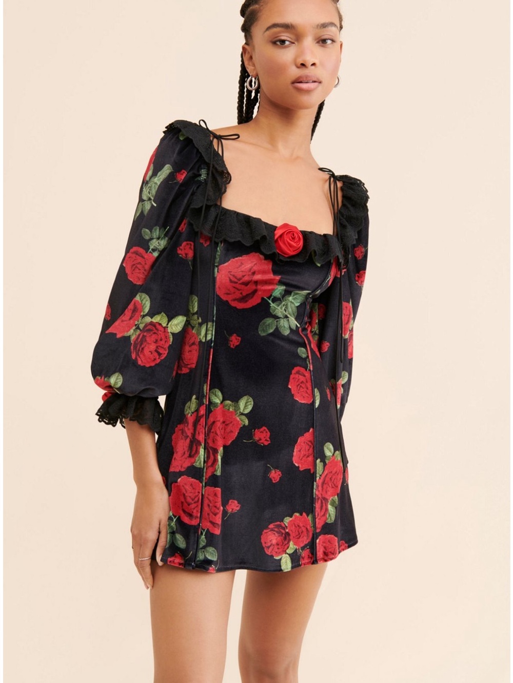 For Love & Lemons Yara Printed Velvet Mini Dress sz M